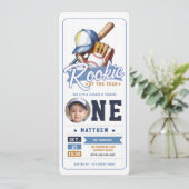 Invitation Billet de baseball Rookie Photo Blue Boy 1er anniv (Debout devant)