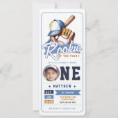 Invitation Billet de baseball Rookie Photo Blue Boy 1er anniv (Devant)