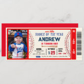 Invitation Billet de baseball rouge thème anniversaire Avec p (Devant / Derrière)