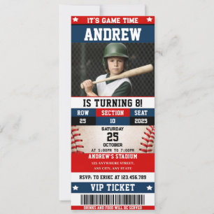 Invitation Billet de baseball Sport Anniversaire avec photo p