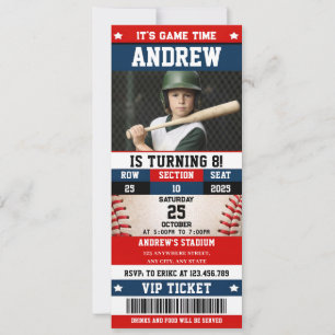 Invitation Billet de baseball Sport Anniversaire avec photo p