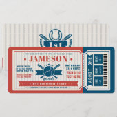 Invitation Billet de baseball Vintage rouge Anniversaire (Devant / Derrière)