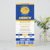Invitation Billet de basket personnel Bleu et Jaune Anniversa (Debout devant)