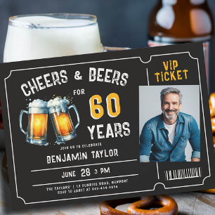 Invitation Billet de bière Hommes Noir 60e Anniversaire Photo