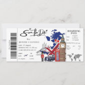 Invitation Billet de boarding pass Londres Enregistrez la dat (Devant)