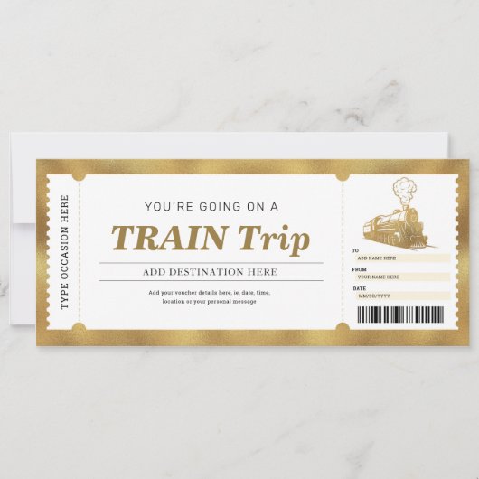 Invitation Billet de boarding pour voyage en train d'or Bon d (Devant)