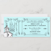 Invitation Billet de Chapelle Romantique Aqua pour Mariage (Devant)