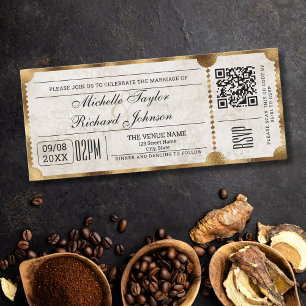 Invitation Billet de cinéma rustique vintage avec code QR RSV