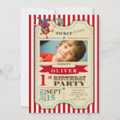 Invitation Billet de cirque 1er anniversaire | plus d'espace (Devant)