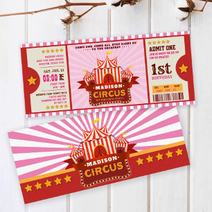 Invitation Billet de cirque couleur modifiable Premier annive