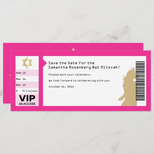 Invitation Billet de concert Bat Mitzvah Épargnez la date en (Devant / Derrière)