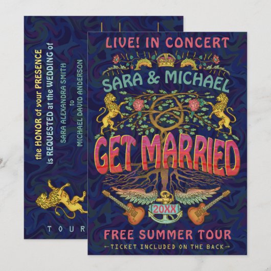 Invitation Billet de concert sur le thème des groupes rétro d (Devant / Derrière)