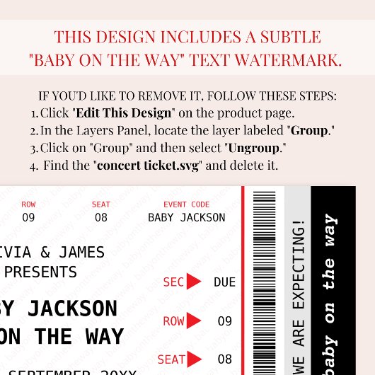 Invitation Billet de concert unique Grossesse drôle Faire-par