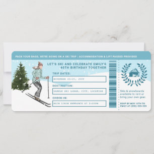 Invitation Billet de faux voyage de ski pour anniversaire de