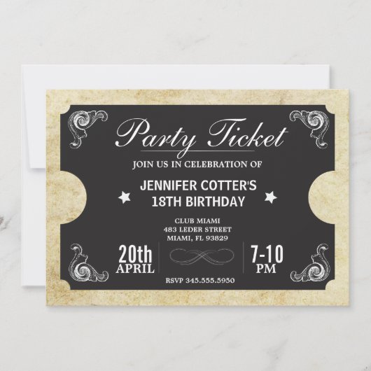 Invitation Billet de fête (Devant)