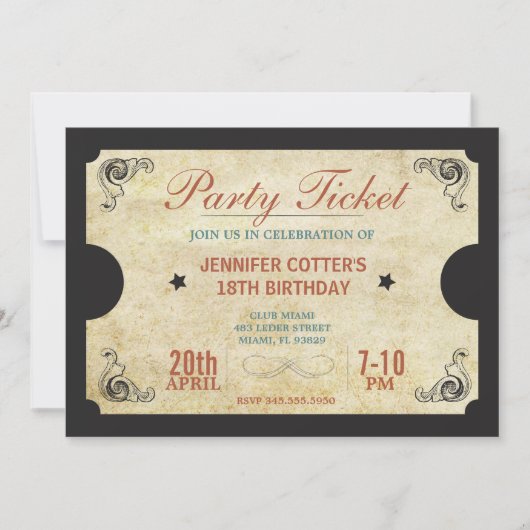 Invitation Billet de fête (Devant)