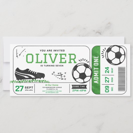 Invitation Billet de fête d'anniversaire de football Sports D (Devant)