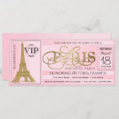 Invitation Billet de fête d'anniversaire PInk Paris (Devant / Derrière)