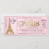 Invitation Billet de fête d'anniversaire PInk Paris (Devant)