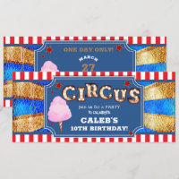 Billet de fête de cirque Rouge Blanc Bleu Or