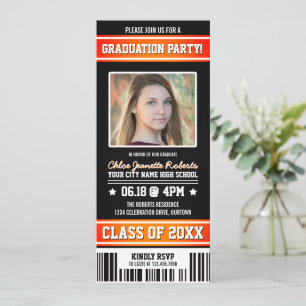 Invitation Billet de fête de fin d'études sportives noir et o