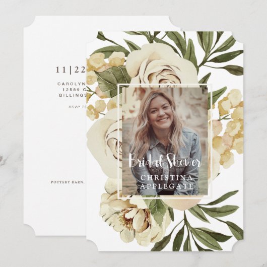 Invitation Billet de Fête des mariées de photo Foliage & Flor (Devant / Derrière)
