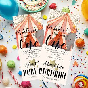 Invitation Billet de fête pour un premier anniversaire cirque