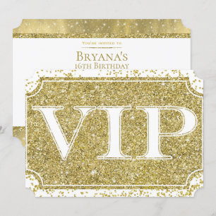 Invitation Billet de fête VIP Glitter Glam Or Blanc Confetti