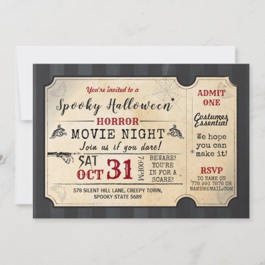 Invitation Billet de film de soirée cinéma d'horreur de (Devant)