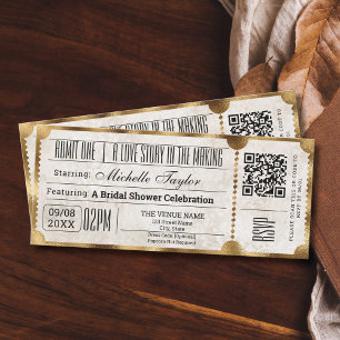 Invitation Billet de film Vintage rustique avec code QR RSVP