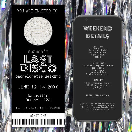 Invitation Billet de fin de semaine Disco Dernier Argent