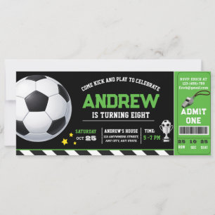 Invitation Billet de football moderne vert personnel Annivers