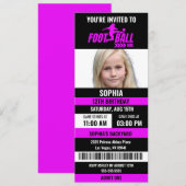 Invitation Billet de football noir violet Anniversaire Photo  (Devant / Derrière)