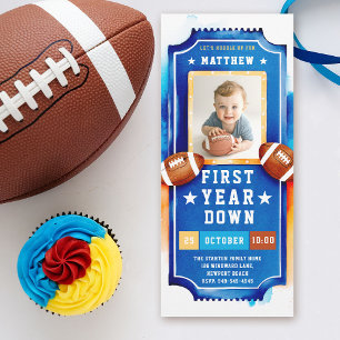 Invitation Billet de football Photo Blue Yellow Boy 1er anniv