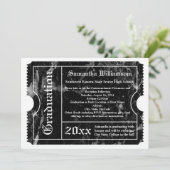 Invitation Billet de graduation moderne en marbre noir (Debout devant)