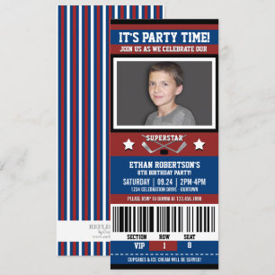 Invitation Billet de hockey bleu/rouge fête d'anniversaire