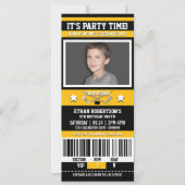 Invitation Billet de hockey noir/jaune fête d'anniversaire (Devant)
