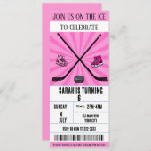 Invitation Billet de hockey sur glace Pink Bow Coquette (Devant / Derrière)