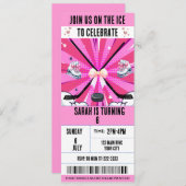 Invitation Billet de hockey sur glace Pink Bow Coquette (Devant / Derrière)