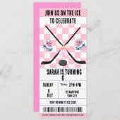 Invitation Billet de hockey sur glace Pink Bow Coquette (Devant / Derrière)
