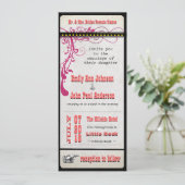 Invitation Billet de jeu Mariage Raspberry Coral et Jaune (Debout devant)