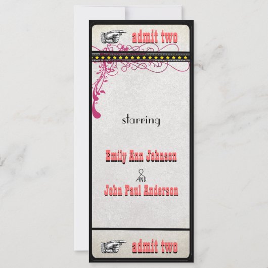 Invitation Billet de jeu Mariage Raspberry Coral et Jaune (Dos)