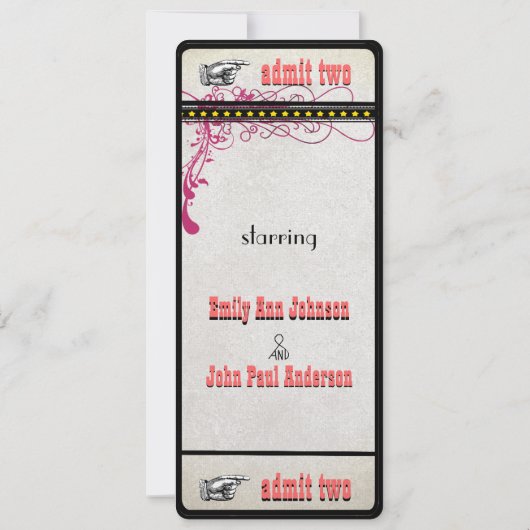 Invitation Billet de jeu Mariage Raspberry Coral et Jaune (Dos)