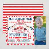 Invitation Billet de la Marine Blue Red Circus Photo Annivers (Devant / Derrière)