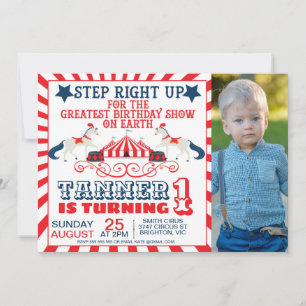 Invitation Billet de la Marine Blue Red Circus Photo Annivers
