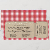 Invitation Billet de la partie d'engagement Red Check Rustic (Devant / Derrière)