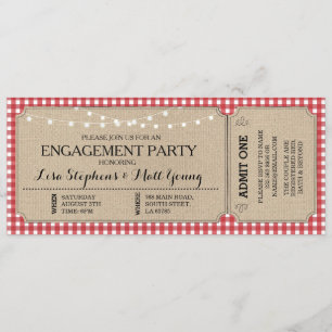 Invitation Billet de la partie d'engagement Red Check Rustic