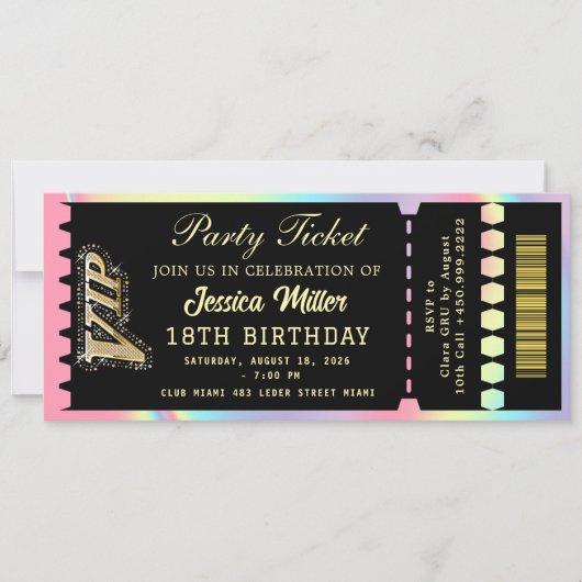 Invitation Billet de la soirée Noir & Or (Devant)