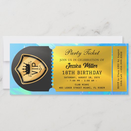 Invitation Billet de la soirée Noir & Or (Devant)