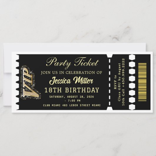 Invitation Billet de la soirée Noir & Or (Devant)